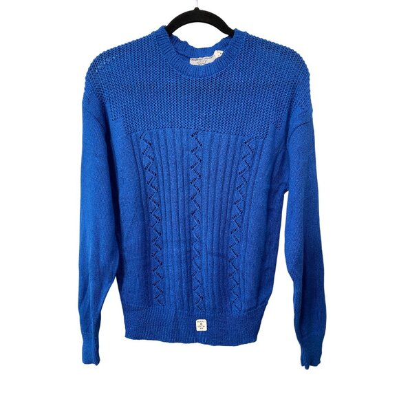 Vintage 90s College Point Knit Pullover Sweater Size Medium Blue Deadstock NEW - Picture 1 of 6